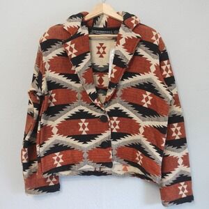 Vintage 90s Jacket Southwestern Aztec Print‎ Tapestry Blazer Boho Woven Boxy S
